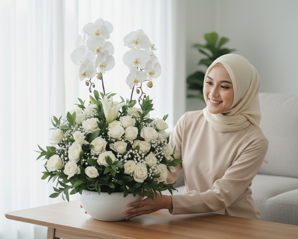 bunga meja di ruang tamu