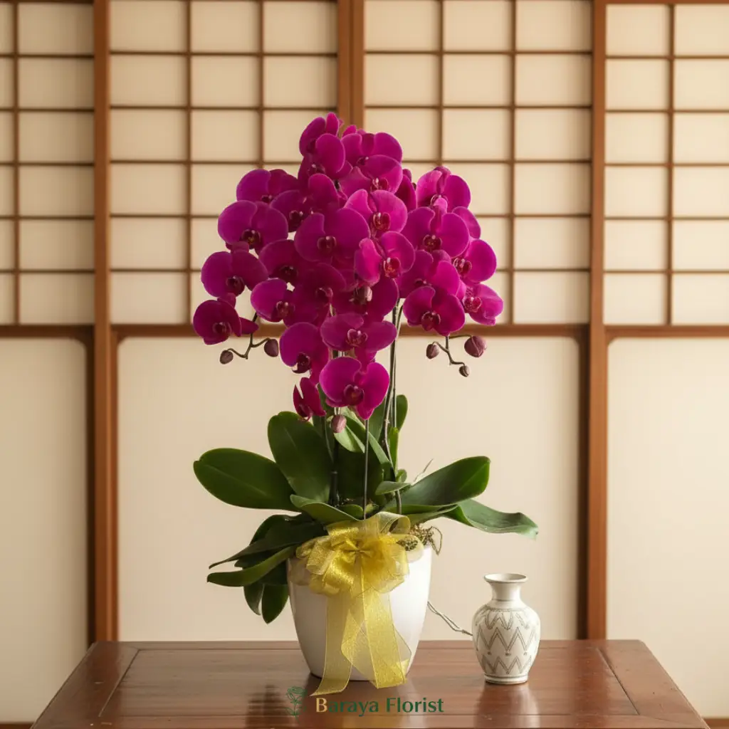 bunga meja anggrek bulan dan mawar