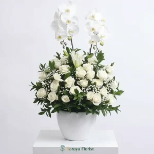 bunga meja mawar anggrek putih elegan