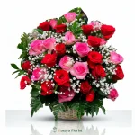 bunga meja mawar merah pink