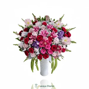 bunga meja mawar merah pink elegan