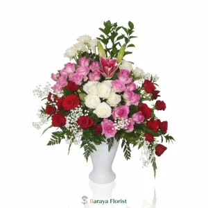 bunga meja mawar merah pink putih