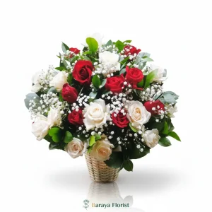 bunga meja mawar merah putih