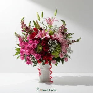 bunga meja merah pink lily