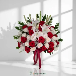 bunga meja merah putih elegan