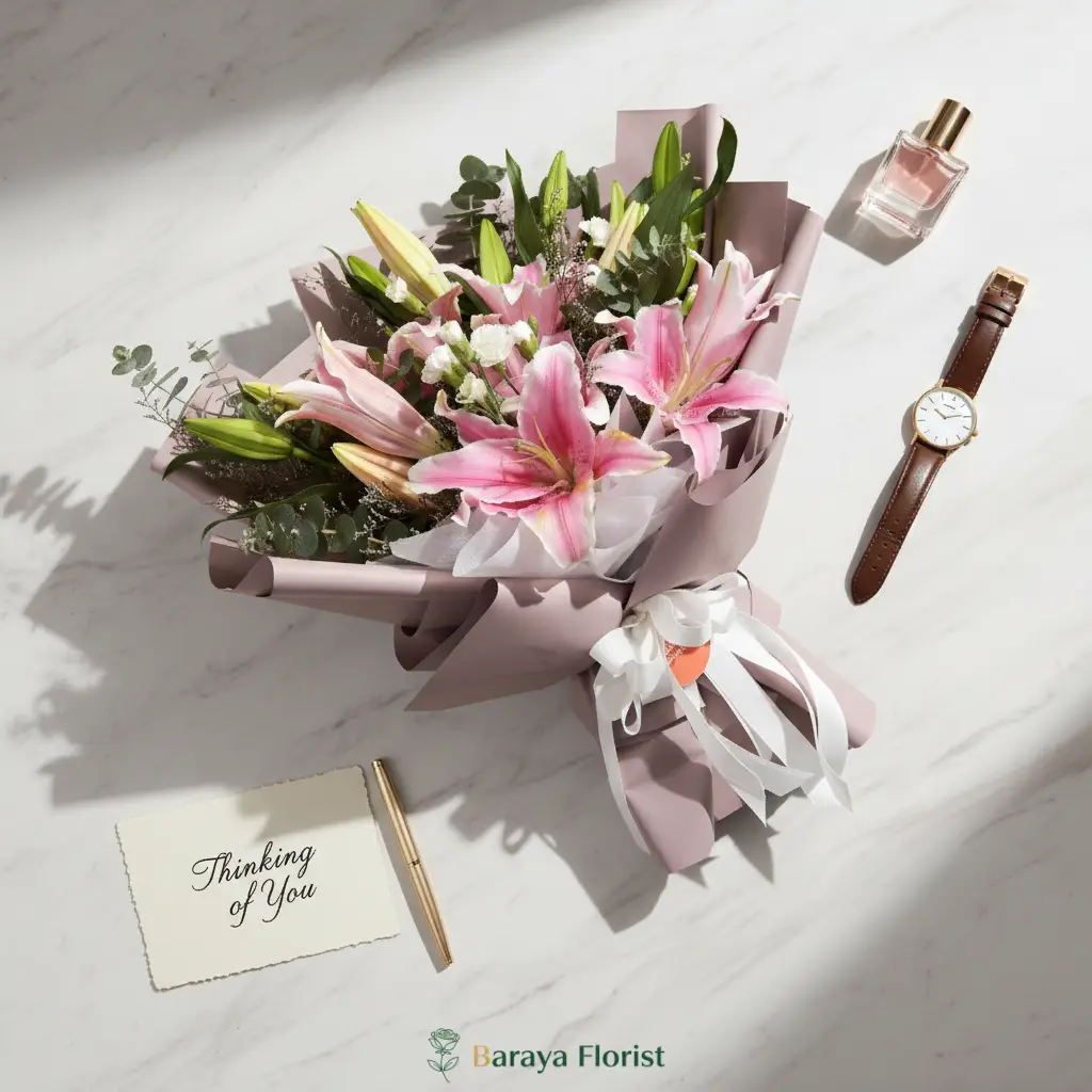 hand bouquet bunga lily