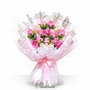 hand bouquet bunga pink manis untuk hadiah romantis
