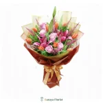 hand bouquet bunga pink oranye elegan