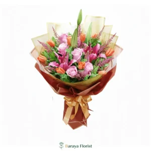 hand bouquet bunga pink oranye elegan