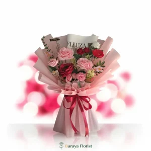 hand bouquet mawar pink elegan untuk hadiah romantis