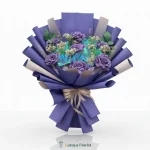 hand bouquet mawar ungu elegan dengan wrapping modern untuk hadiah ulang tahun wisuda anniversary