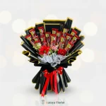 hand bouquet snack cokelat dengan wrapping hitam gold untuk hadiah ulang tahun wisuda anniversary