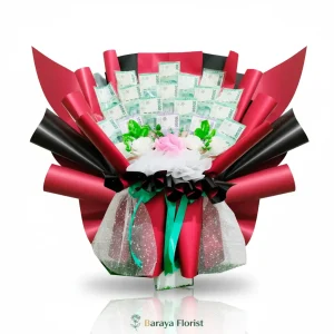 hand bouquet uang merah hitam elegan