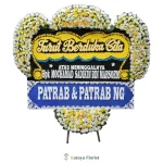 papan bunga duka cita hitam kuning biru