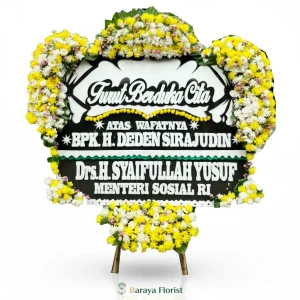 papan bunga duka cita hitam putih kuning