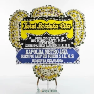 papan bunga duka cita kuning hitam resmi