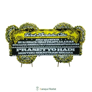 papan bunga duka cita kuning putih hitam