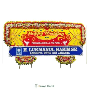 papan bunga wedding kuning panjang