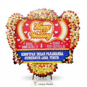 papan bunga wedding merah kuning