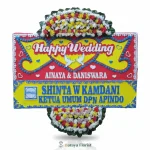papan bunga wedding merah kuning biru