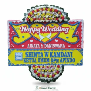 papan bunga wedding merah kuning biru