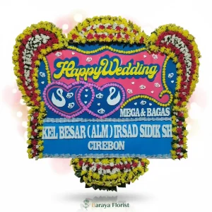 papan bunga wedding warna cerah bentuk love