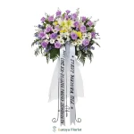 standing flower belasungkawa ungu putih elegan