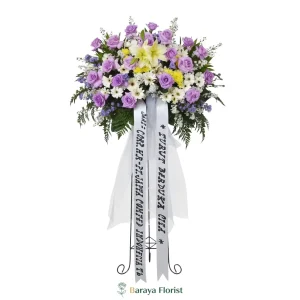 standing flower belasungkawa ungu putih elegan