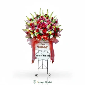 standing flower merah pink untuk grand opening