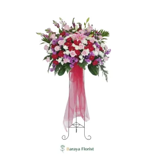 standing flower pernikahan warna cerah
