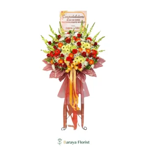 standing flower ucapan selamat kuning merah